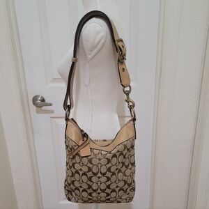 Coach Signature Monogram Leather Trim Crossbody Bag